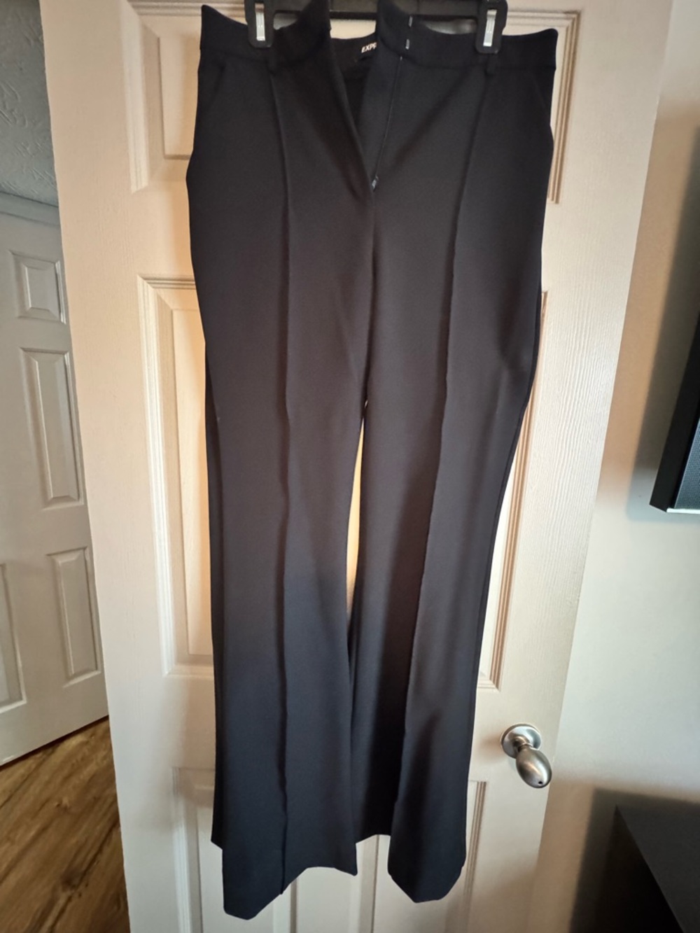 Express Black Flare Leg Dress Pants with Front Creases